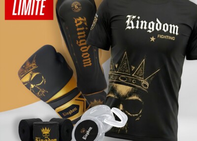 Pack Kickboxing Kingdom Fighting - Boxe Pieds-Poings Complet - Blanc/Or & Noir/Or